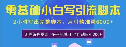 0基礎(chǔ)小白寫引流腳本，2小時寫出完整腳本，月引精準粉6000+全自動(全套課程)